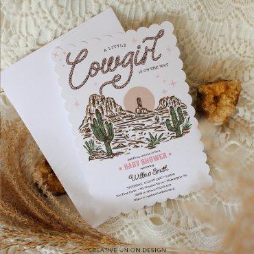 Western Cowgirl Girl Baby Shower Scalloped Edge