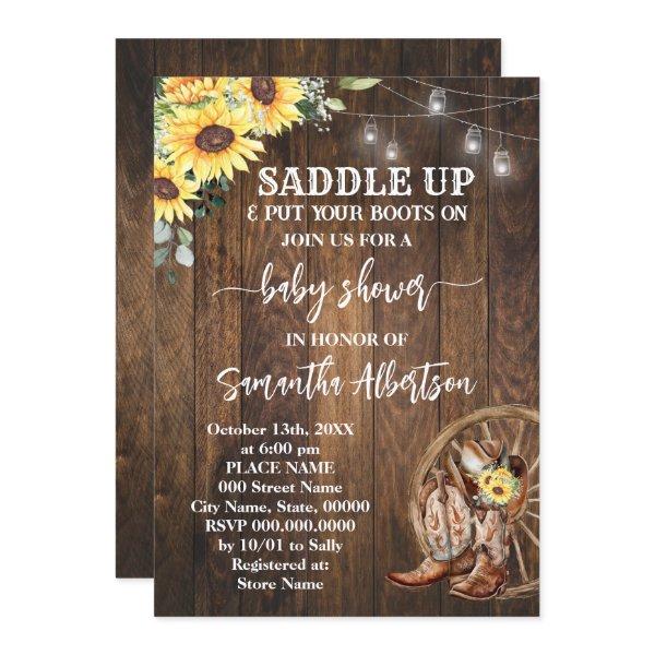 Western Sunflowers Baby Shower Country Boots