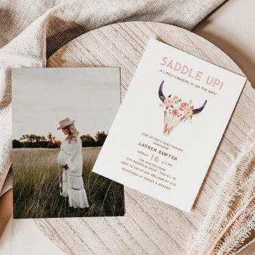 Western Watercolor Photo Baby Girl Shower
