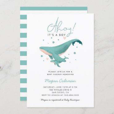 Whale Baby Shower Ahoy Its A Boy Invitation
