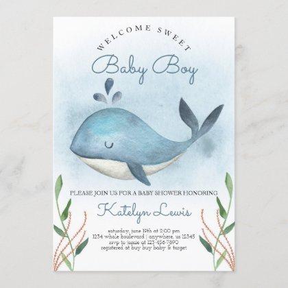 Whale Baby Shower Invitation for Baby Boy