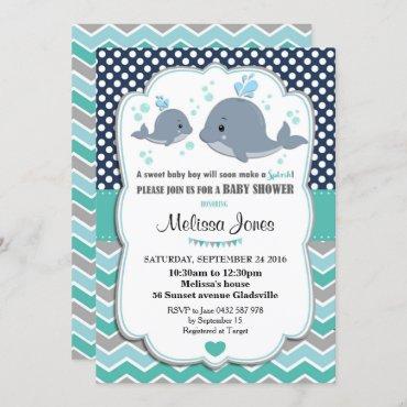 Whale Baby Shower Personalized Invitation Baby Boy