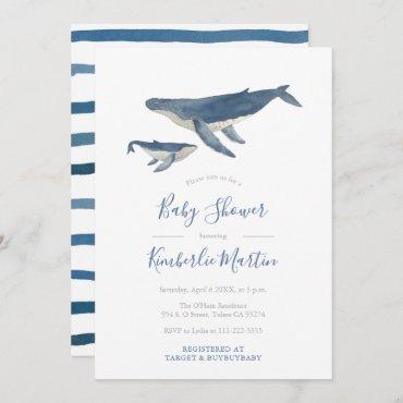 Whale Mother and Calf Baby Shower Party Invitation