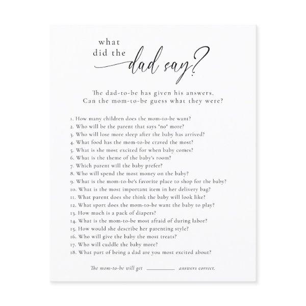 What Did The Dad Say? Baby Shower Game Card Flyer