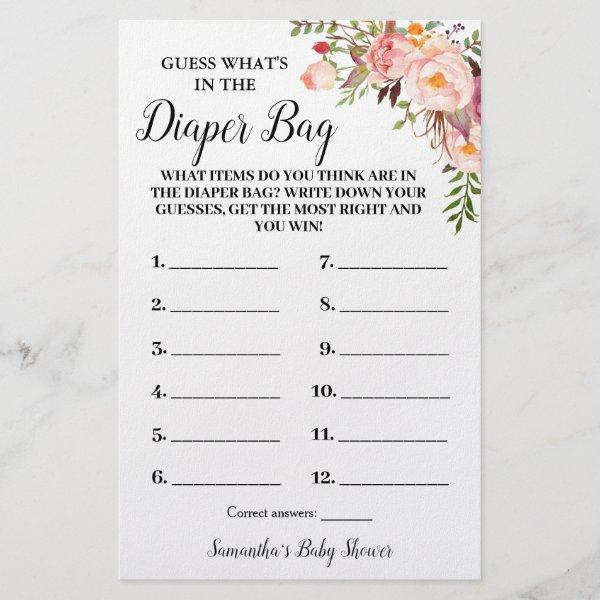 What Is In The Diaper Bag Baby Shower Game Card Flyer