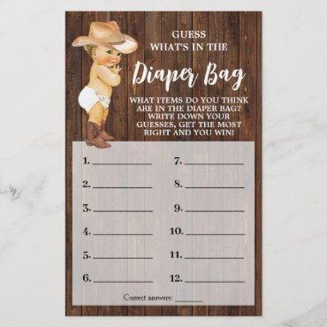 What's In Diaper Bag Cowboy Baby Shower Game Card Flyer