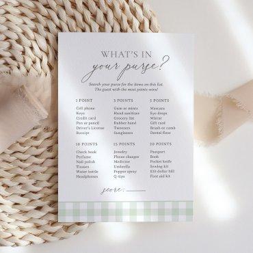 What's in Your Purse Sage Gingham Baby Shower Game