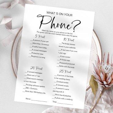 What's On Your Phone Bridal Shower Game