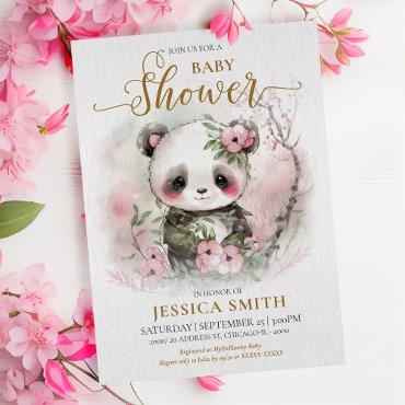 Whimsical Baby Panda & Cherry Blossom