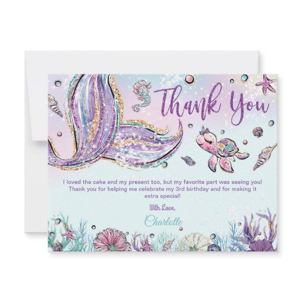 Whimsical Chic Mermaid Tail Baby Shower Birthday Thank You Card