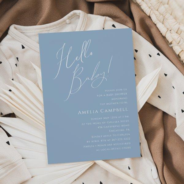 Whimsical Dusty Blue Hello Baby!