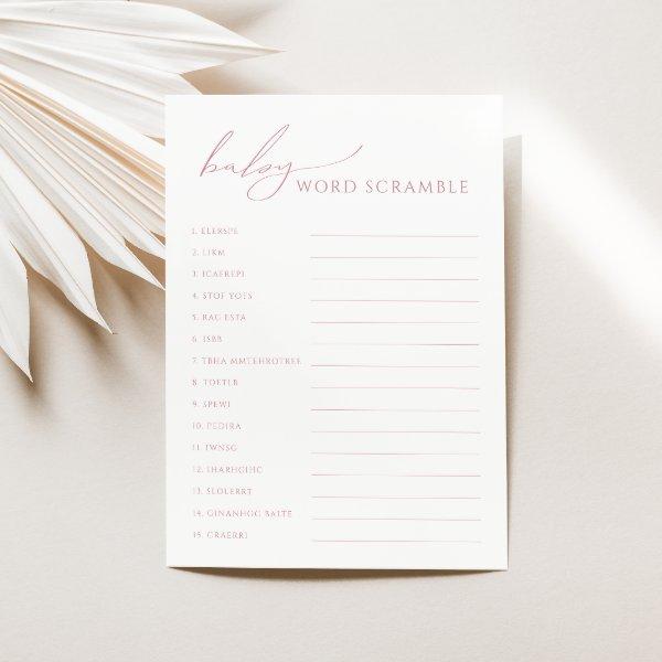 Whimsical Dusty Rose Baby Word Scramble Card