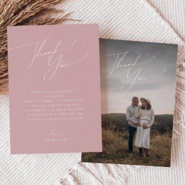 Whimsical Dusty Rose Vertical Photo Baby Shower Thank You Card