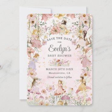 Whimsical Fairies Baby Shower Flower Garden Meadow Save The Date