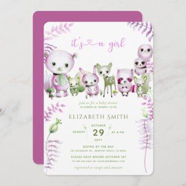 Whimsical Forest Bear Bunny Pink Girl
