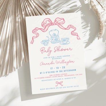 Whimsical Hand Drawn Tea Bow Baby Shower