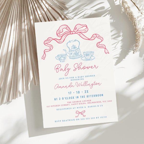 Whimsical Hand Drawn Tea Bow Baby Shower