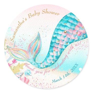 Whimsical Mermaid Girl Baby Shower Thank You Classic Round Sticker