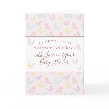Whimsical Pastel Pink Butterfly Girl Baby Shower Card
