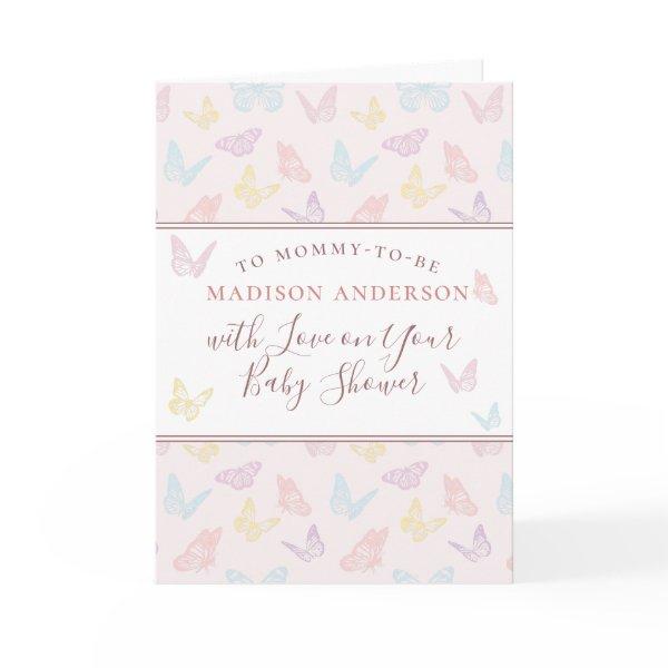 Whimsical Pastel Pink Butterfly Girl Baby Shower Card