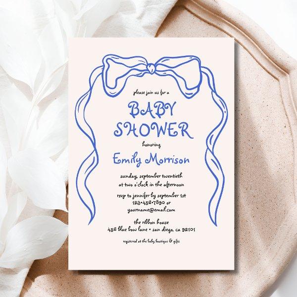 Whimsical Quirky Blue Bow Baby Boy Shower
