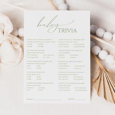 Whimsical Sage Green Baby Shower Trivia Card