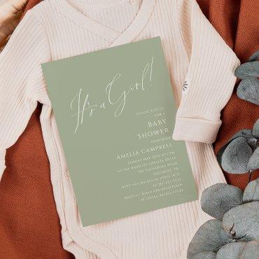 Whimsical Sage Green It's a Girl Baby Shower