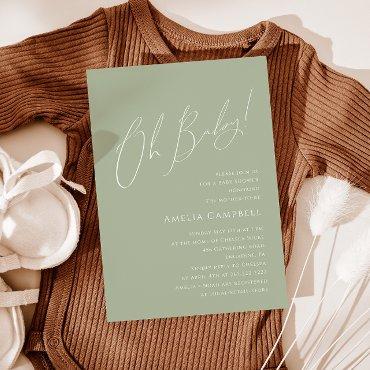 Whimsical Sage Green Oh Baby! Baby Shower