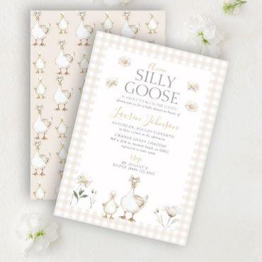 Whimsical Silly Goose Beige Gingham