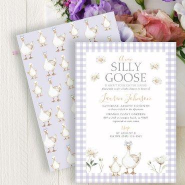 Whimsical Silly Goose Purple Gingham
