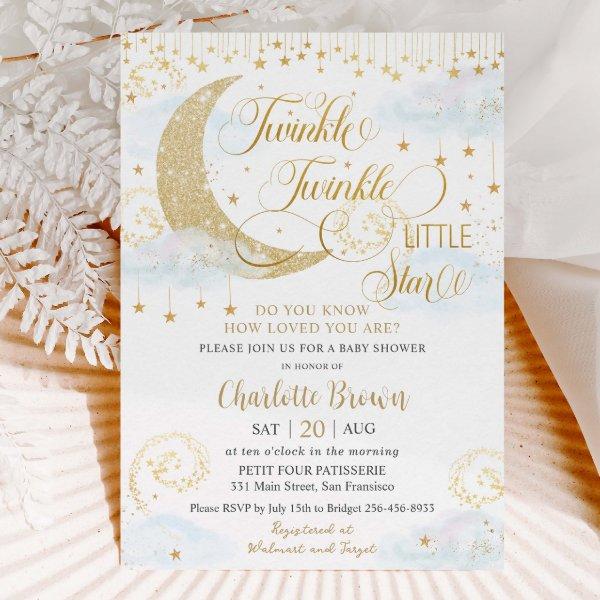 Whimsical Twinkle Little Star Blue Baby Shower