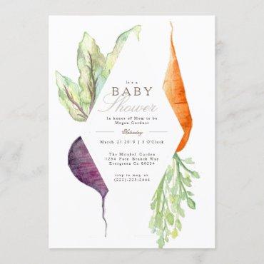 Whimsical Veggie Patch Baby Shower | Beet & Carrot Invitation