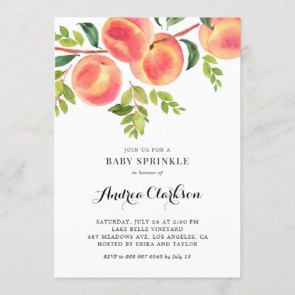 Whimsical Watercolor Peaches Summer Baby Sprinkle Invitation