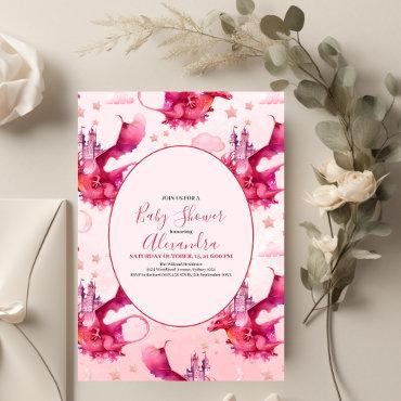 Whimsical Watercolor Pink Dragon Baby Shower