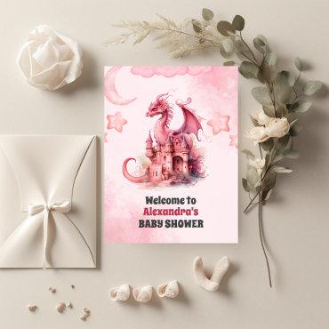 Whimsical Watercolor Pink Dragon Baby Shower