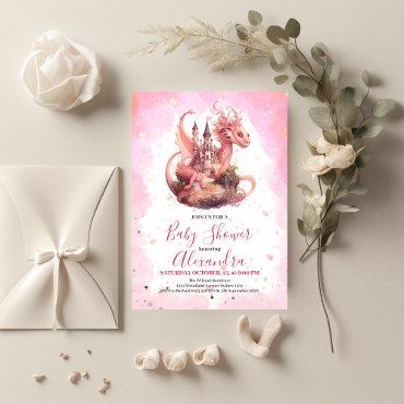 Whimsical Watercolor Pink Dragon Baby Shower