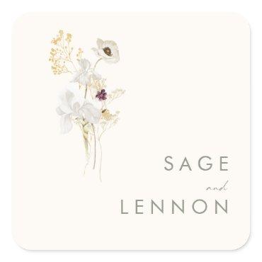 Whimsical Wildflower Bouquet | Ivory Envelope Square Sticker