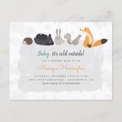 Whimsical Woodland Animals Winter Boy  Postcard