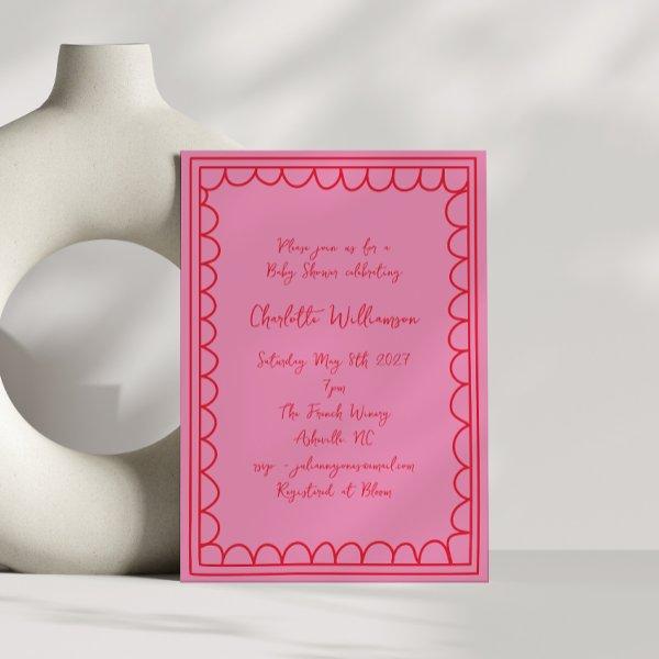Whimsy Script Pink Red Doodle Border