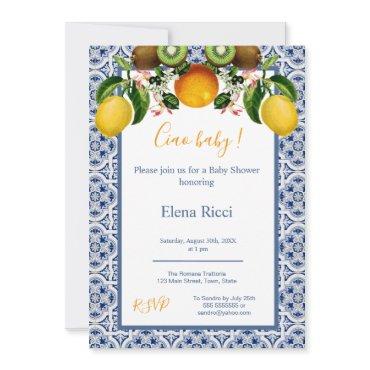 White and Blue Amalfi Lemons Italy Baby Shower