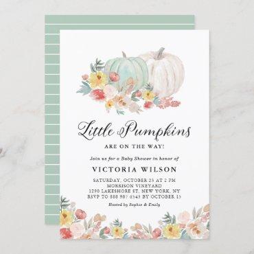 White and Blue Pumpkins Autumn Twins Baby Shower Invitation