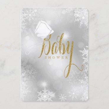 White and Gold Snowflake Baby Shower Invitation