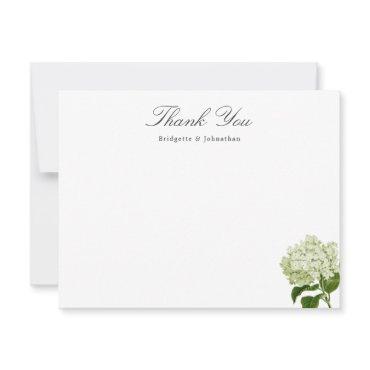 White and Green Hydrangea Thank You Flat Card