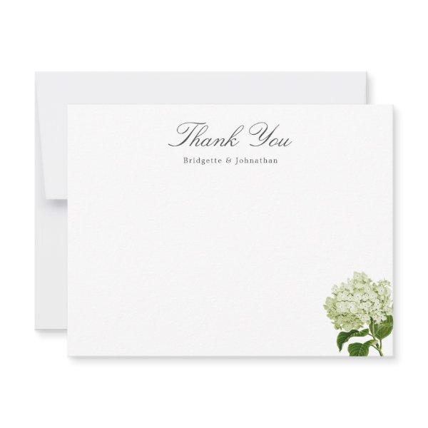 White and Green Hydrangea Thank You Flat Card
