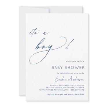 White and Navy Blue Simple It's a Boy