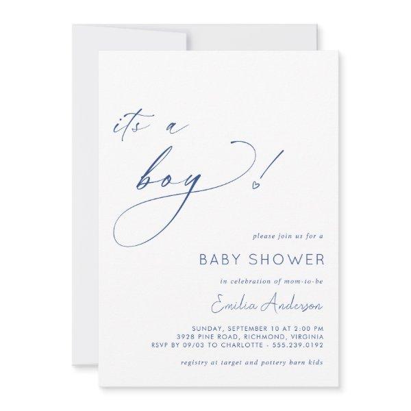 White and Navy Blue Simple It's a Boy
