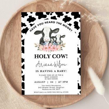 White Black Cow Print Floral Holy Cow Baby Shower