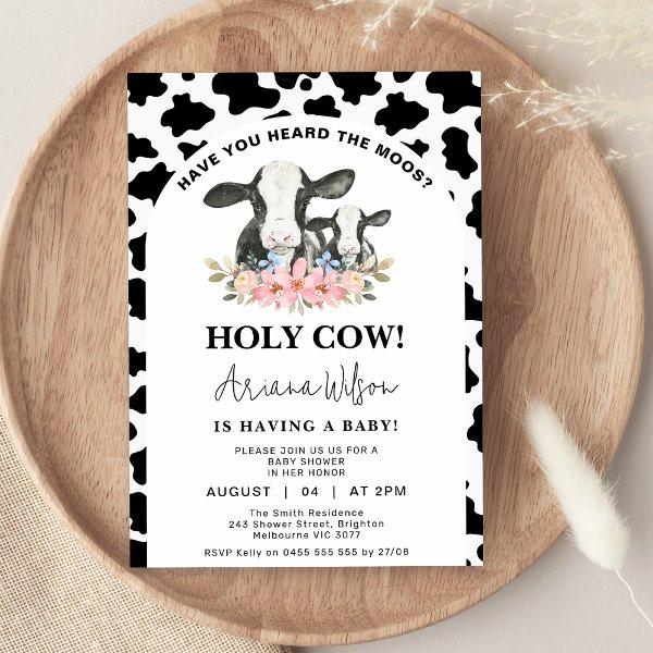 White Black Cow Print Floral Holy Cow Baby Shower