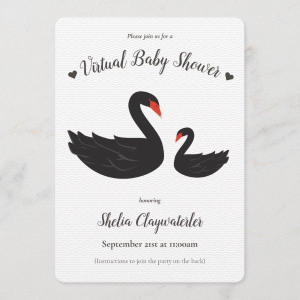 White Black Swan Bird Heart Virtual