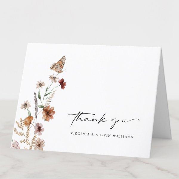 White Boho Wedding Thank You Card